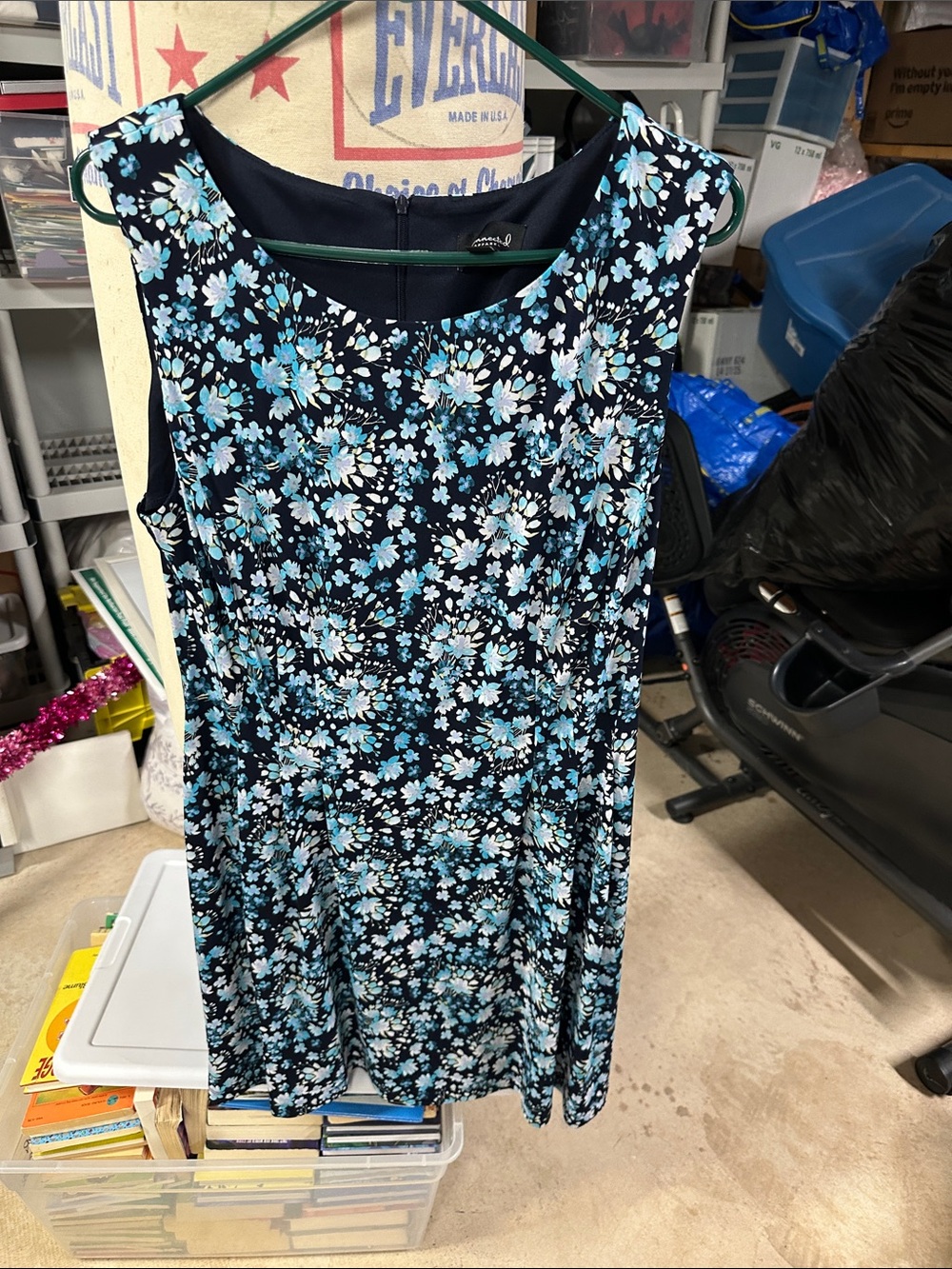 connected apparel Navy Dress with Light Blue Floral Print